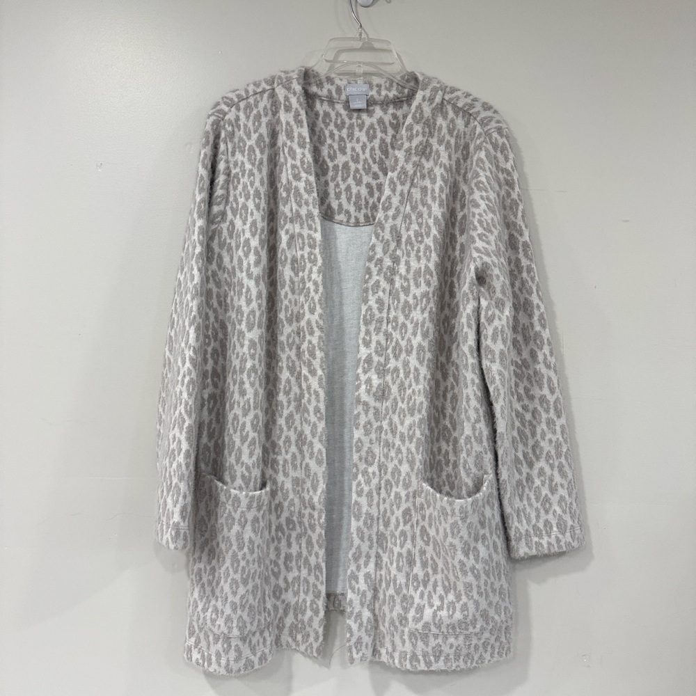 Chico's Gray Leopard Print Cardigan Size Large